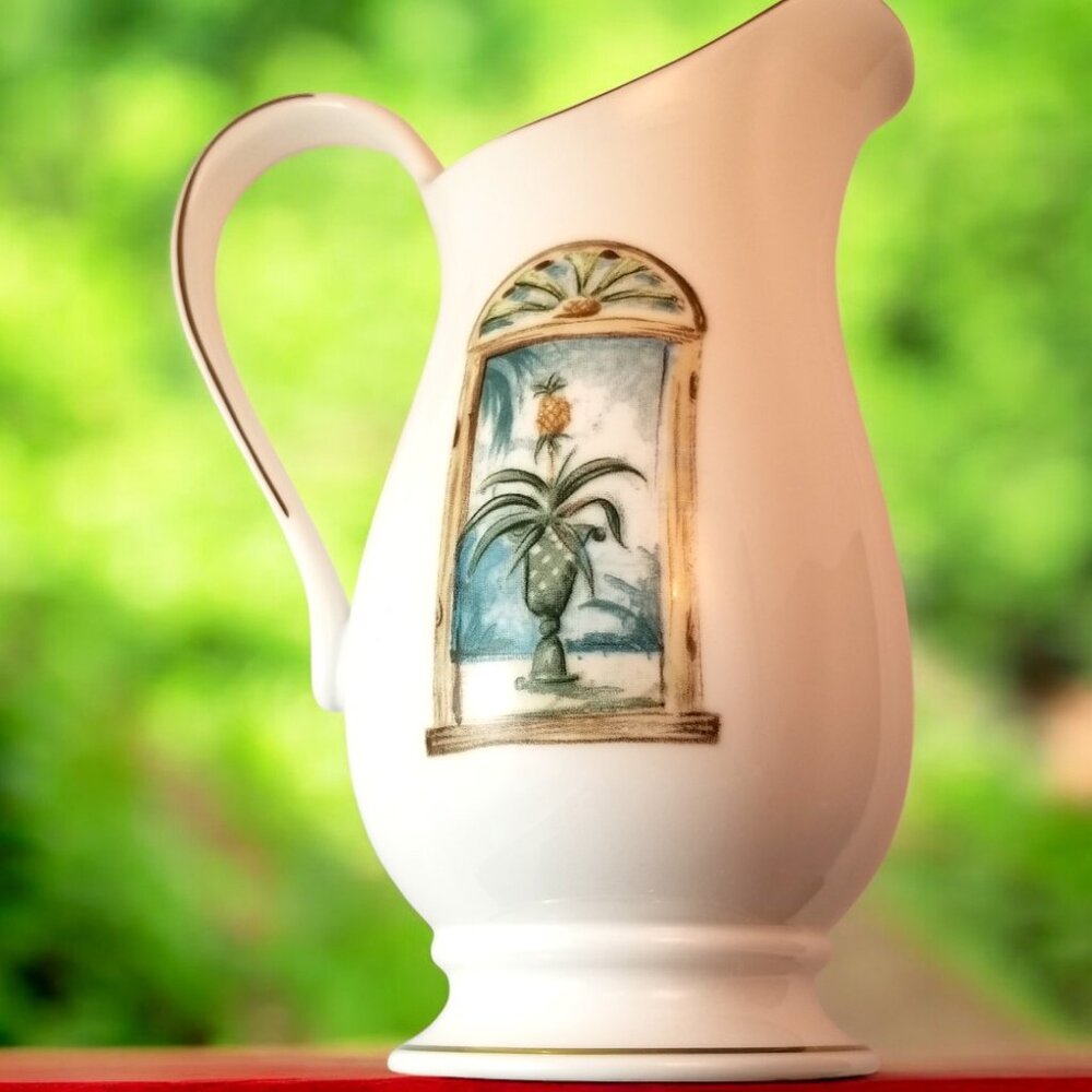 Lenox British Colonial Porcelain Pitcher Creamer Gold Trim Tropical Scene USA - Picture 11 of 11